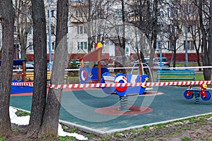Prohibited child play garden on a urban public park due to the coronavirus, covid-19 lockdown