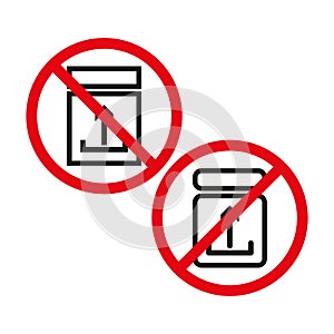 Prohibited container graphic. Red ban Vector emblem. Secure storage icon. No access indication.