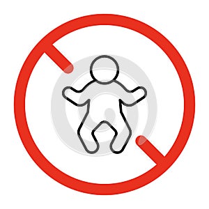 Prohibited entry for baby, line danger sign. Symbol of person child forbidden. Restriction on entrance of kid. Vector