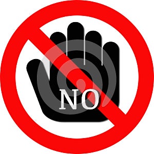 Prohibited and NO sign with NO text and hand preventing entry on red circle with slash. Isolated on transparent background