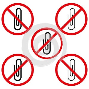 Prohibited paperclip icons. No attachment or linking symbol. Vector illustration. EPS 10.