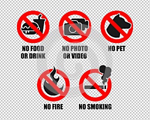 Prohibited sign and annotation vector set. photo