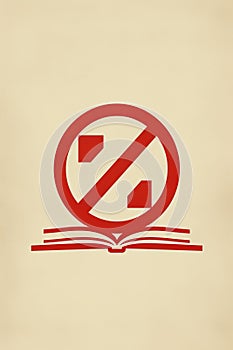 Prohibited symbol over a book, denoting the strict forbiddance of plagiarism in literature and educational materials photo