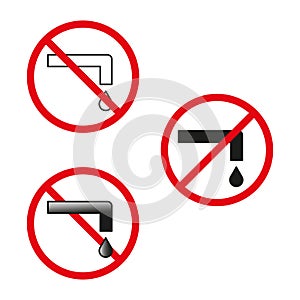 Prohibited water tap dripping. No leakage sign. Forbidden dripping faucet. Vector illustration. EPS 10.