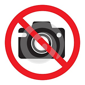 Prohibiting sign photo video shooting is prohibited, vector no photo, warning sign not to shoot, red circle crossed out camera