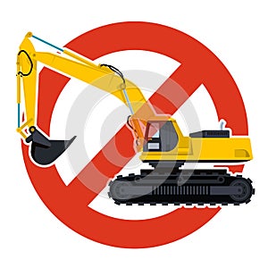 Prohibition of excavation work symbol. Vector dredging strict ban sign.