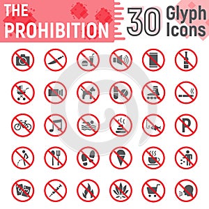 Prohibition glyph icon set, forbidden signs