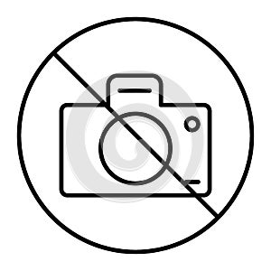 Prohibition no photo thin line icon. No photograph sign vector illustration isolated on white. Forbidden camera outline