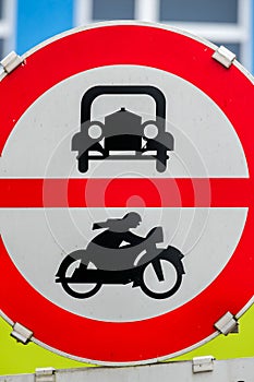 Prohibition sign for car and motorcycle