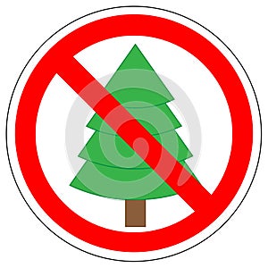 Prohibition sign of Christmas tree fir, vector.