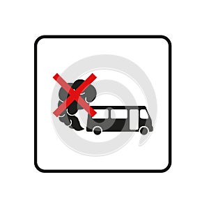 Prohibition sign of dangerous exhaust gases. Exhaust bus icon. Traffic fumes. Environmental pollution. Smog