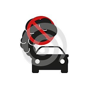 Prohibition sign of dangerous exhaust gases. Exhaust car icon. Traffic fumes. Environmental pollution. Smog