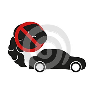 Prohibition sign of dangerous exhaust gases. Exhaust car icon. Traffic fumes. Environmental pollution. Smog