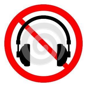 Prohibition sign headphones on white. photo