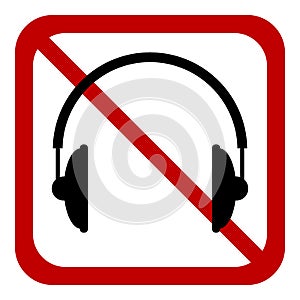 Prohibition sign headphones on white. photo