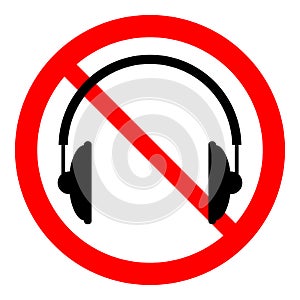 Prohibition sign headphones on white. photo