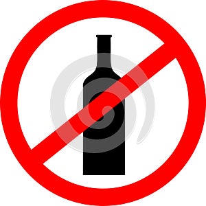 Prohibition sign icon. No drink with bottle.