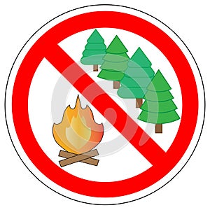 Prohibition sign of make fire in forest.