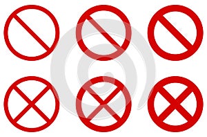 Prohibition sign no symbol - red circle with diagonal cross. V