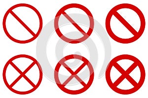 Prohibition sign no symbol - red circle with diagonal cross. V photo