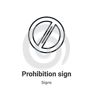 Prohibition sign outline vector icon. Thin line black prohibition sign icon, flat vector simple element illustration from editable