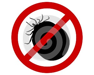 Prohibition sign for soaked ticks on white
