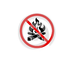 Prohibition sign and symbol, cannot be bred bonfire and can\'t make fire, graphic design