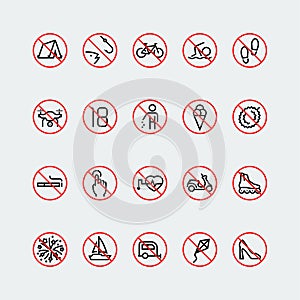 Prohibition signs linear icon set