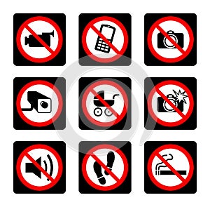 Prohibition signs,Red prohibition sign set. Forbidden signs collection