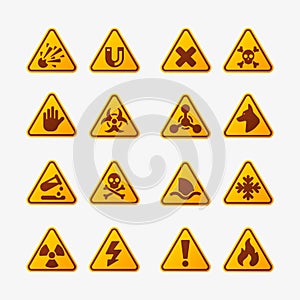 Prohibition signs set industry production vector yellow red warning danger symbol forbidden safety information and