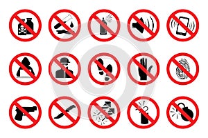 Prohibition Signs. Set red icons. Vector