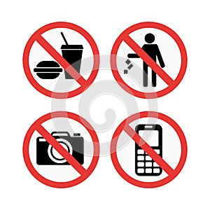 Prohibition signs set safety information vector illustration.