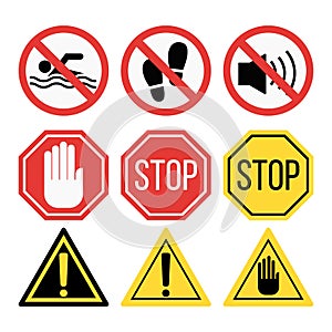 Prohibition signs set safety information vector illustration.