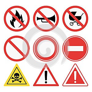 Prohibition signs set safety information vector illustration.