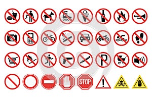 Prohibition signs set safety information vector illustration.