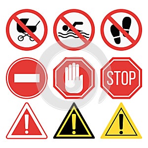 Prohibition signs set safety information vector illustration.