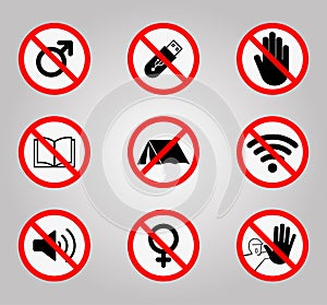 Prohibition Signs and Various warning sign icon Symbol Sign Isolate on White Background,Vector Illustration