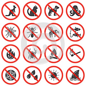 Prohibition signs vector icons set