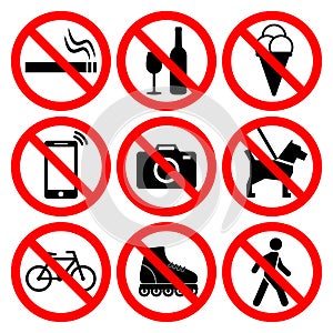 Prohibition symbols set.