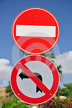 Prohibitive traffic signs.