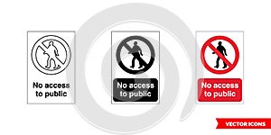 Prohibitory sign no access to public icon of 3 types color, black and white, outline. Isolated vector sign symbol