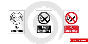 Prohibitory sign no smoking icon of 3 types color, black and white, outline. Isolated vector sign symbol