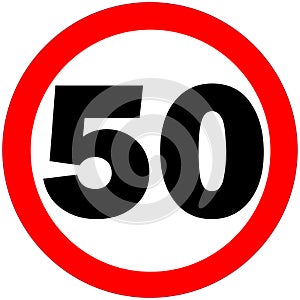 Prohibitory traffic Speed limit sign 50 km/h, Logo element illustration. symbol