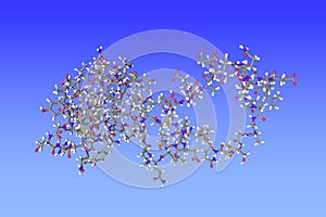 Proinsulin. Molecular model on blue background. 3d illustration