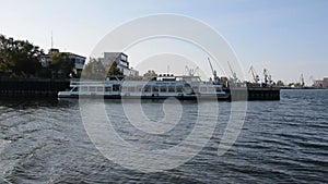 The Project 342E Meteor river passenger hydrofoil ship going along the Kazan river port.