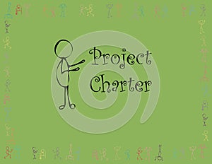 Project Charter text with green background and multi color team member images photo
