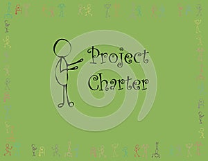 Project Charter text with green background and multi color team member images