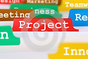 Project concept organization office text on register in business