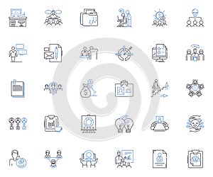 Project coordination line icons collection. Collaboration, Planning, Management, Teamwork, Communication, Accountability