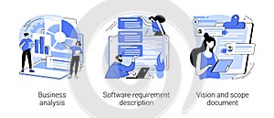 Project development specifications abstract concept vector illustrations.